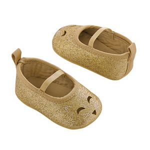 Baby Girl Carter's Gold Glitter Perforated Kitty Mary Jane Crib Shoes