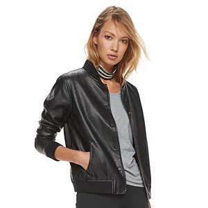 madden NYC Juniors' Perforated Faux-Leather Jacket