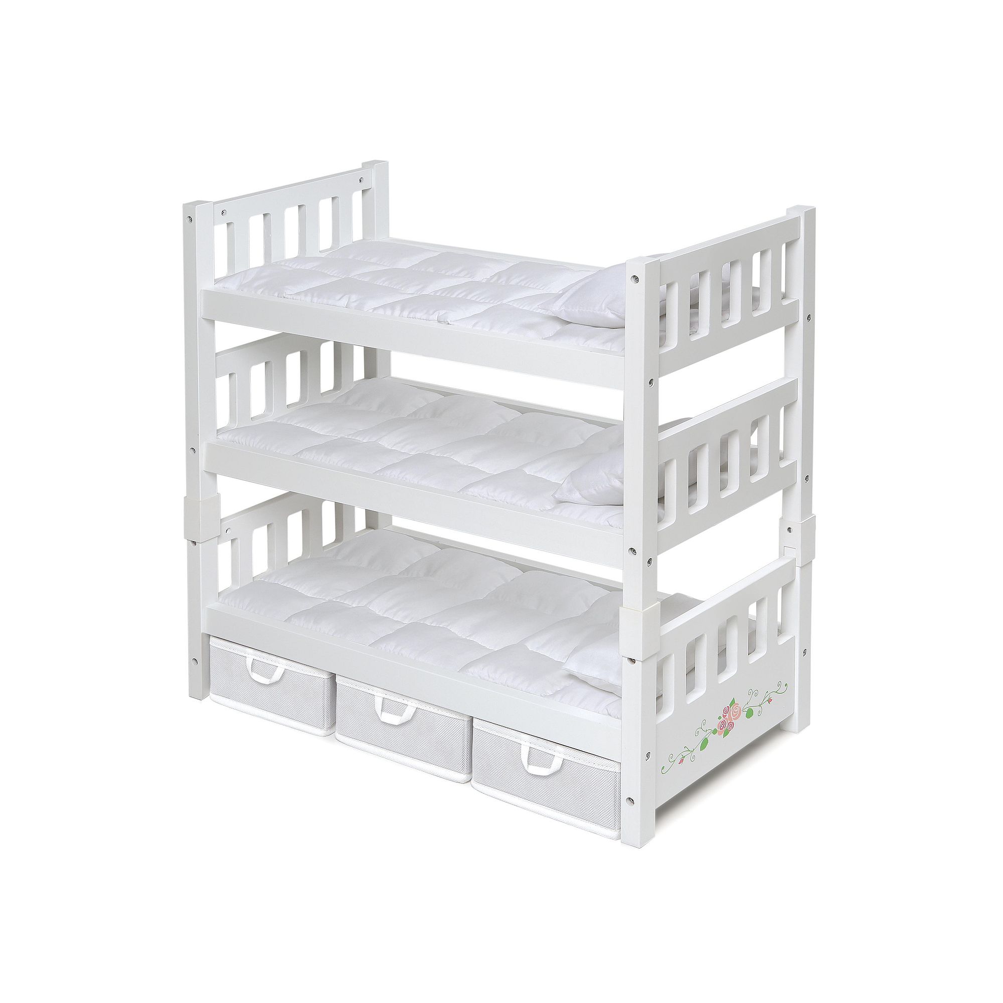 Badger Basket White Rose 1-2-3 Convertible Doll Bunk Bed with Storage Baske