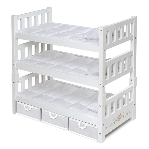 Badger Basket White Rose 1 2 3 Convertible Doll Bunk Bed With Storage Baskets