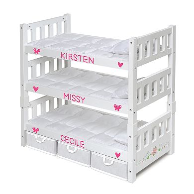 Badger Basket White Rose 1-2-3 Convertible Doll Bunk Bed with Storage Baskets