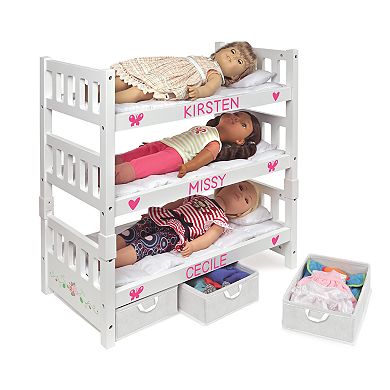 Badger Basket White Rose 1-2-3 Convertible Doll Bunk Bed with Storage Baskets