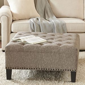 Madison Park Alice Tufted Faux-Leather Square Cocktail Ottoman