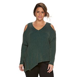 Plus Size Rock & Republic® Cold-Shoulder Ribbed Sweater