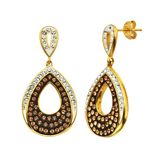 Champagne Brilliance 18k Gold Over Silver Crystal Teardrop Earrings