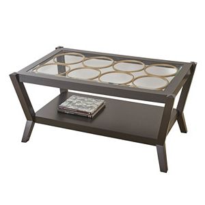 Doreen Gold Finish Circles Glass Coffee Table