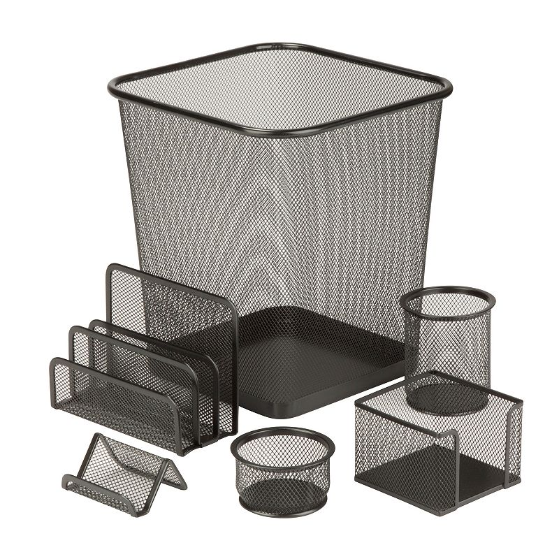 Honey-Can-Do 6-piece Steel Mesh Desk Set, Black