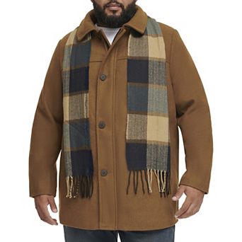Big & Tall Dockers® Wool-Blend Car Coat with Plaid Scarf