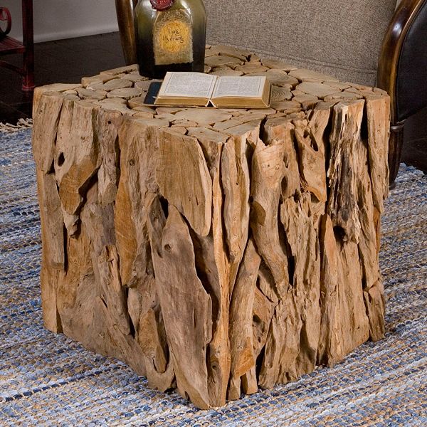 Teak Root Bunching Cube End Table