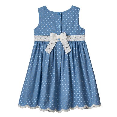 Toddler Girl Blueberi Boulevard Chambray Embroidered Hem Dress