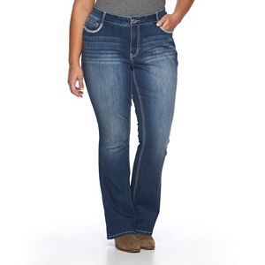 Juniors' Plus Size Vanilla Star Embellished Flap Pocket Bootcut Jeans