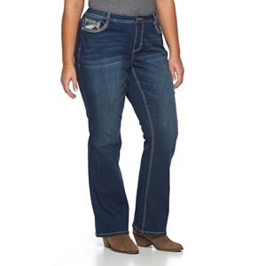 Juniors' Plus Size Vanilla Star Crochet Pocket Bootcut Jeans