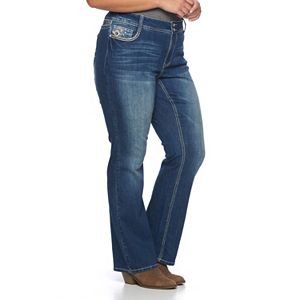 Juniors' Plus Size Vanilla Star Embellished Faded Bootcut Jeans