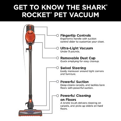 Shark® Rocket® Ultra-Light Corded Bagless Stick Vacuum for Carpet and Hard Floor Cleaning with Swivel Steering, Detachable Hand Vacuum, Convenient Storage, and Easy-Empty Dustcup, HV301