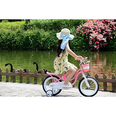 Girls Royalbaby Little Swan 14-Inch Training Wheel Bike with Basket