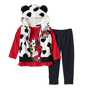 Disney's Minnie Mouse Baby Girl Hooded Vest, Top and Denim Leggings Set