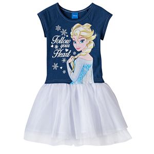 Disney's Frozen Elsa Girls 4-6x Glitter Chambray Tulle Tutu Dress