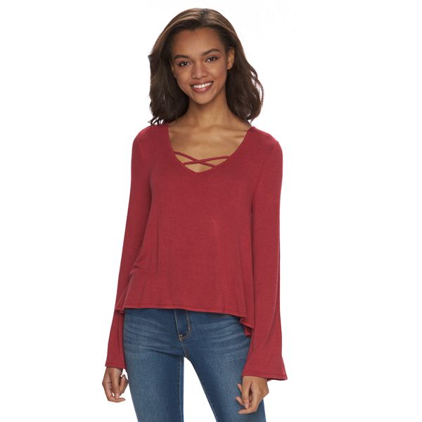 Juniors' Mudd® Crisscross Bell Sleeve Tee