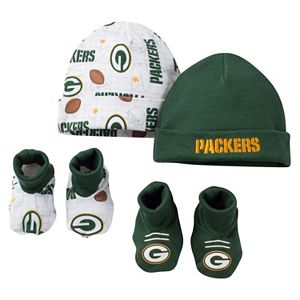 Baby Green Bay Packers 4-Piece Cap & Crib Shoes Set