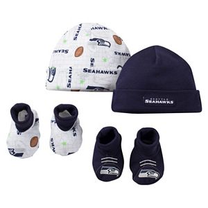 Baby Seattle Seahawks 4-Piece Cap & Crib Shoes Set