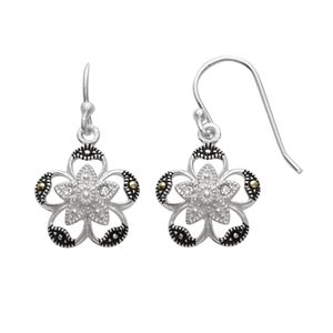 Silver Plated Crystal & Marcasite Flower Drop Earrings