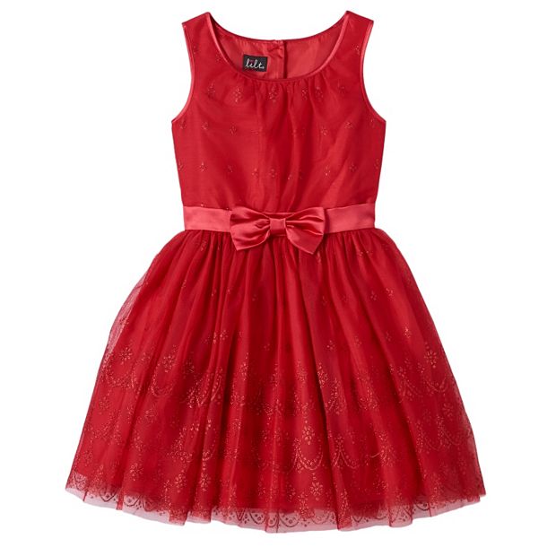 Girls 7 16 Lilt Red Glitter Mesh Dress