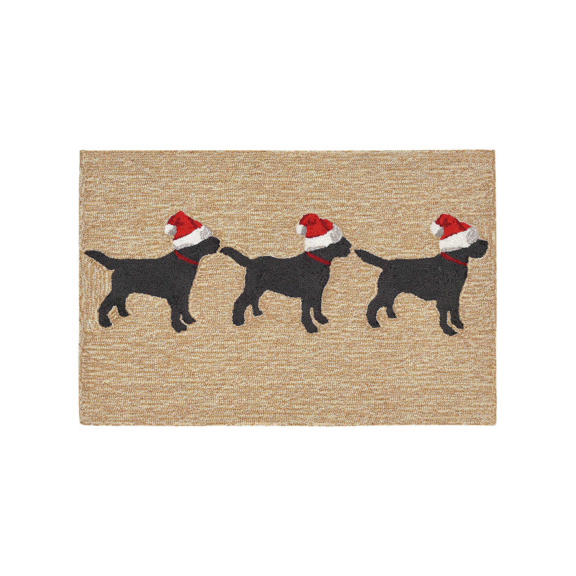 Liora Manne Frontporch Three Dogs Christmas Indoor Outdoor Rug, Natural