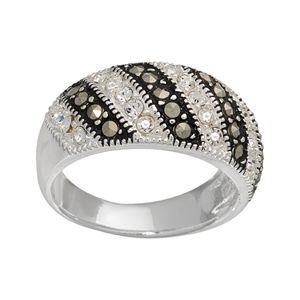 Sterling Silver Marcasite & Crystal Striped Ring