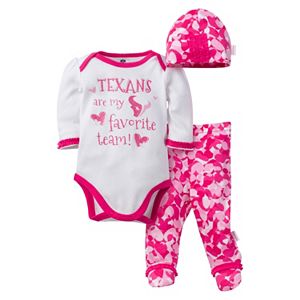 Baby Girl Houston Texans 3-Piece Bodysuit, Pants & Cap Set