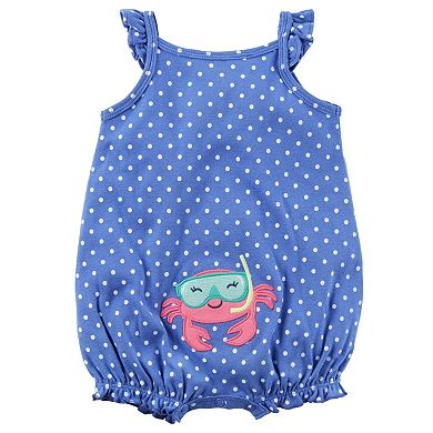 Baby Girl Carter's Polka-Dot Embroidered Crab Romper