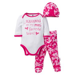 Baby Girl Seattle Seahawks 3-Piece Bodysuit, Pants & Cap Set