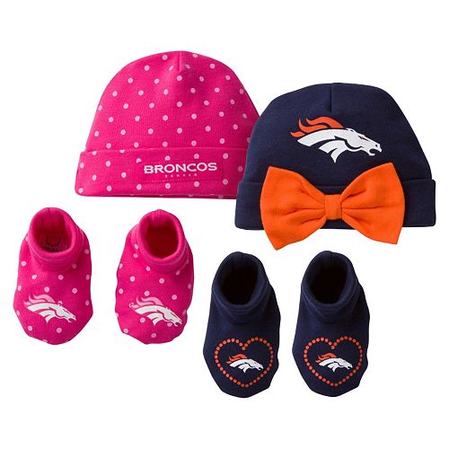 Baby Girl Denver Broncos 4 Piece Cap Crib Shoes Set