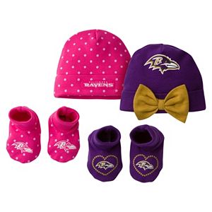 Baby Girl Baltimore Ravens 4-Piece Cap & Crib Shoes Set