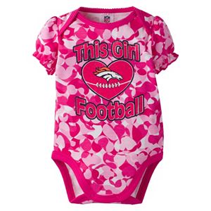 Baby Girl Denver Broncos Loves Football Camo Bodysuit