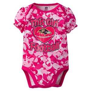 Baby Girl Baltimore Ravens Loves Football Camo Bodysuit