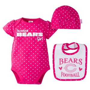 Baby Girl Chicago Bears 3-Piece Bodysuit, Bib & Cap Set