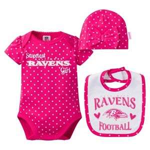 Baby Girl Baltimore Ravens 3-Piece Bodysuit, Bib & Cap Set