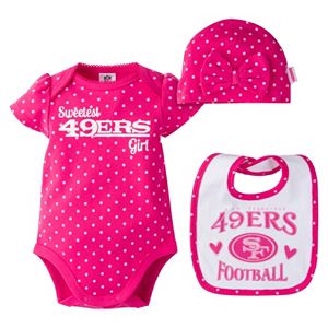 Baby Girl San Francisco 49ers 3-Piece Bodysuit, Bib & Cap Set