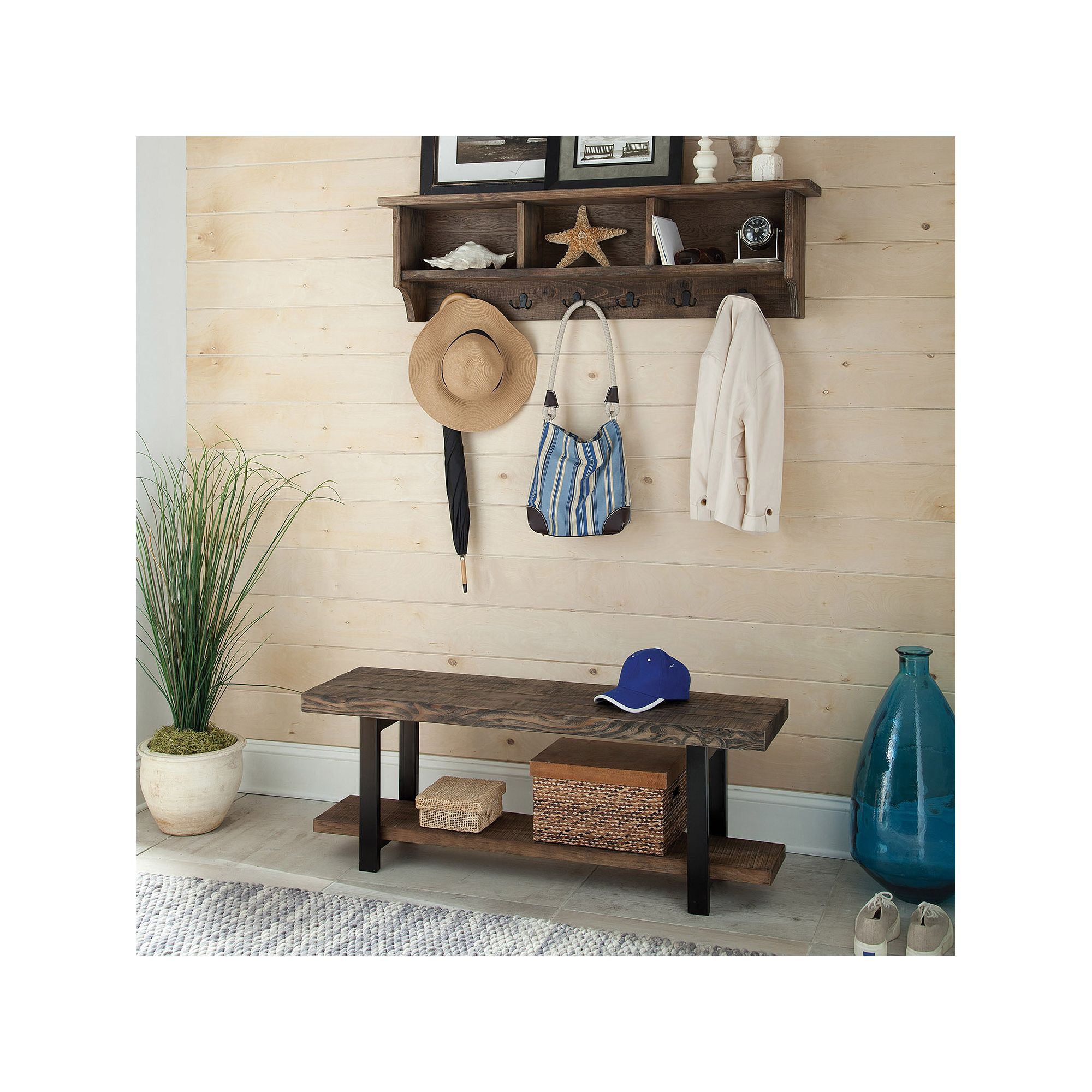 51220629 Alaterre Pomona Wood Bench & Coat Hook Cubby Wall  sku 51220629
