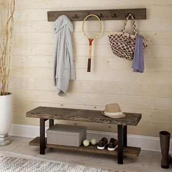 Alaterre Pomona Wood Bench & Coat Hook 2 pc Set