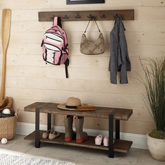 Alaterre Modesto Wood Bench & Coat Hook 2 pc Set