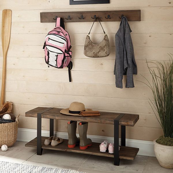 Alaterre Modesto Wood Bench & Coat Hook 2-piece Set