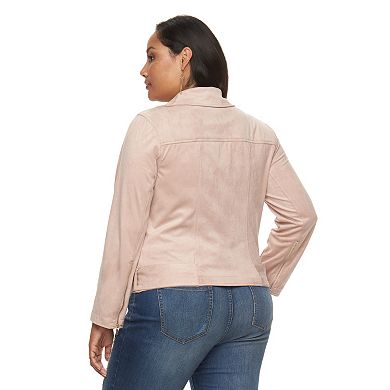 Plus Size Jennifer Lopez Faux-Suede Moto Jacket