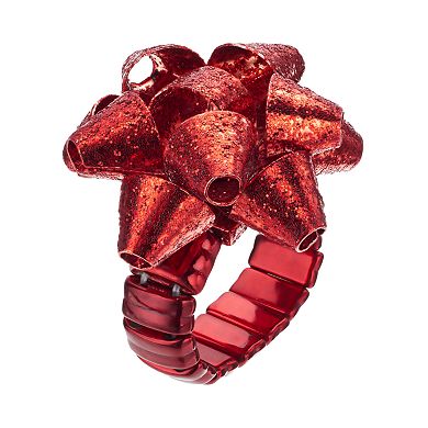 Holiday Bow Glitter Stretch Ring