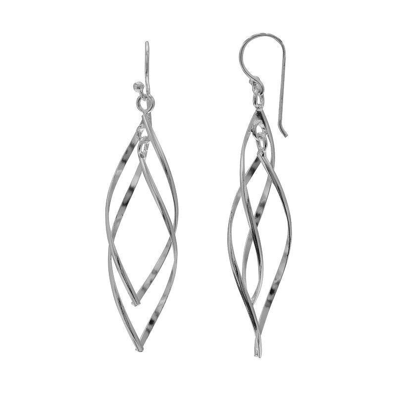 PRIMROSE Sterling Silver Double Leaf Drop Earrings, Womens, Grey