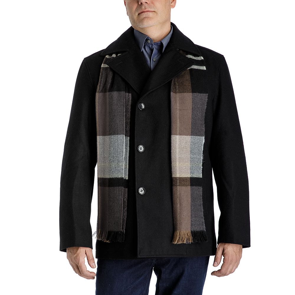 Men's Towne Wool-Blend Double-Breasted Peacoat with Plaid Scarf