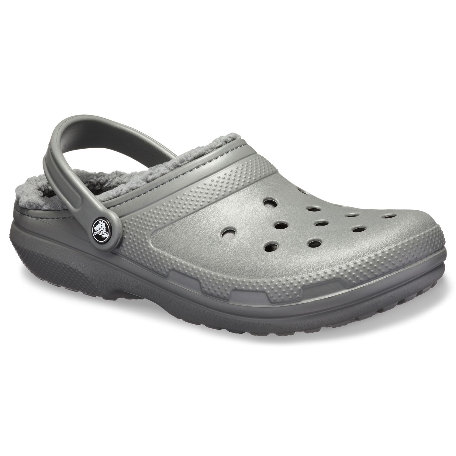 gray fuzzy crocs