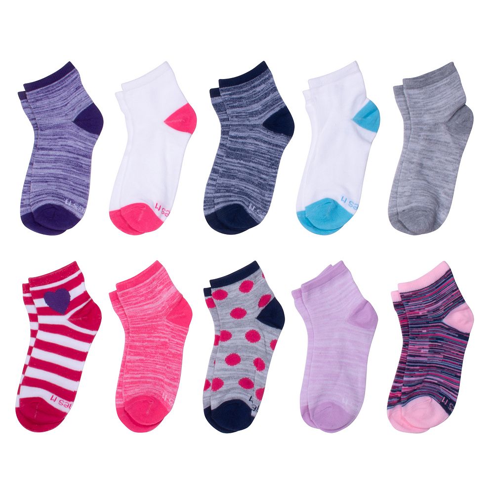 Hanes Girls' Big, Ankle And No Show Fashion, Soft Socks, 12-Pack, Tie