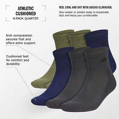 Men's adidas 6-pack Athletic Cushioned Quarter Socks