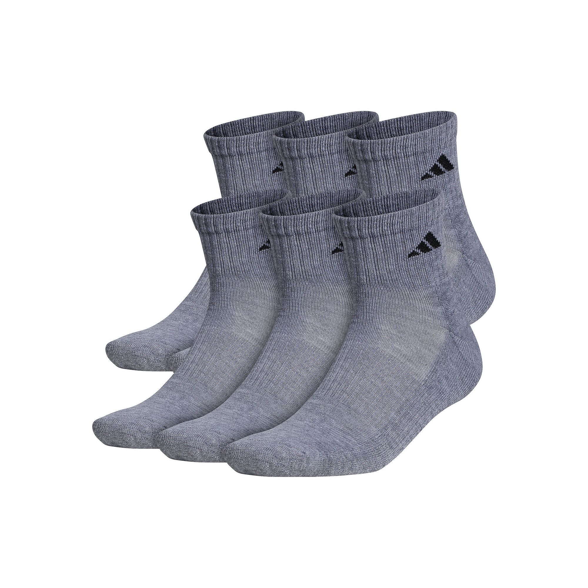 Mens adidas 6-pack Athletic Cushioned Quarter Socks, Size: 5-8, Medium Gra